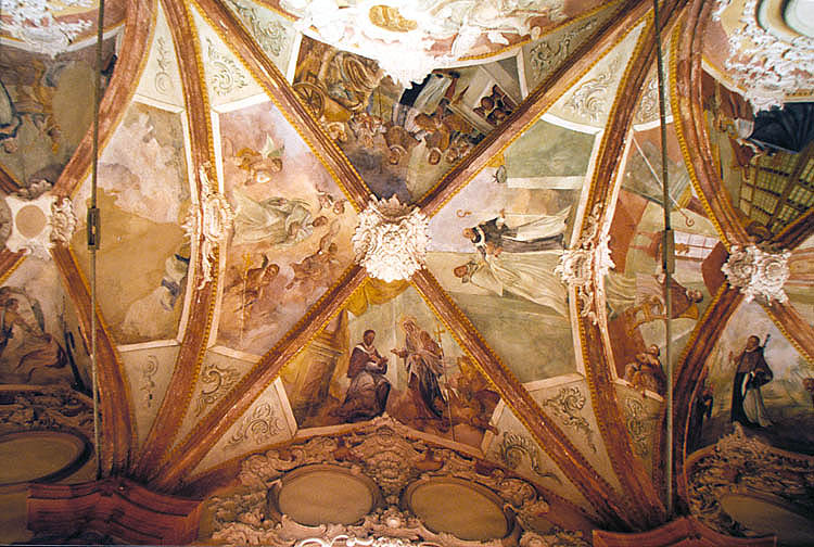 Monastery Zlatá Koruna, detail of painted vault decorations of the cross corridor