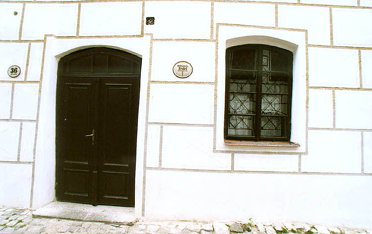 Latrán Nr. 36, Nové Město (Neustadt), Detail  der Sgraffitoausschmückung der Fassade