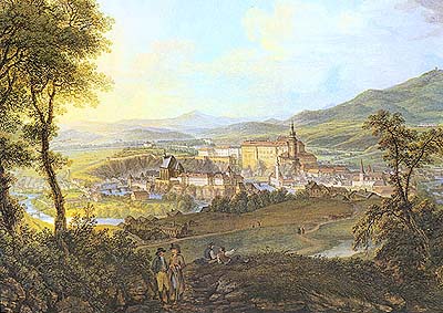 Celkový pohled na město Český Krumlov, Ferdinand Runk, počátek 19. století 