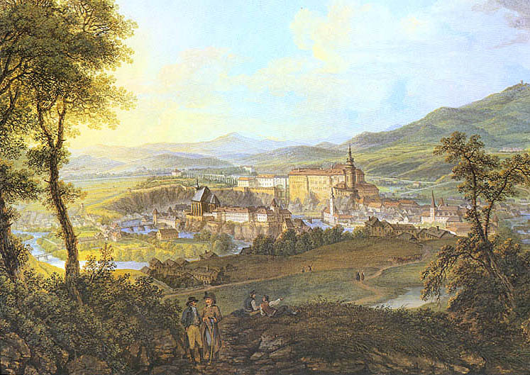 Celkový pohled na město Český Krumlov, Ferdinand Runk, počátek 19. století