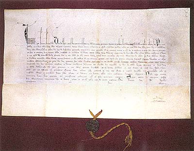 Listina jíž papež Inocenc povoluje založení kláštera klarisek 