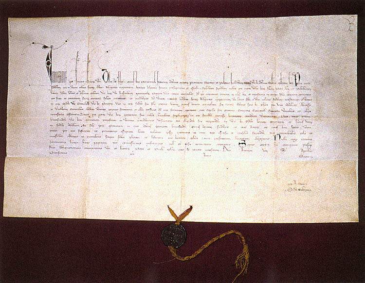 Listina jíž papež Inocenc povoluje založení kláštera klarisek