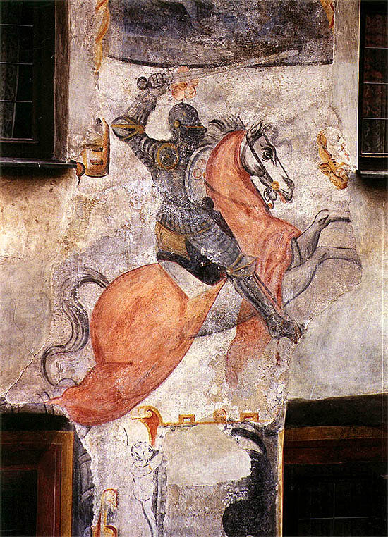 Latrán č. p. 39, Rožmberský jezdec, freska, foto: Ladislav Pouzar