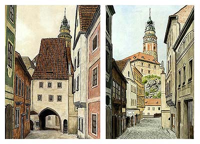 Das innere Rathaustor - erste Hälfte des 19. Jahrhunderts im Vergleich mit dem Zustand im Jahre 1998. Autor: V. Codl 