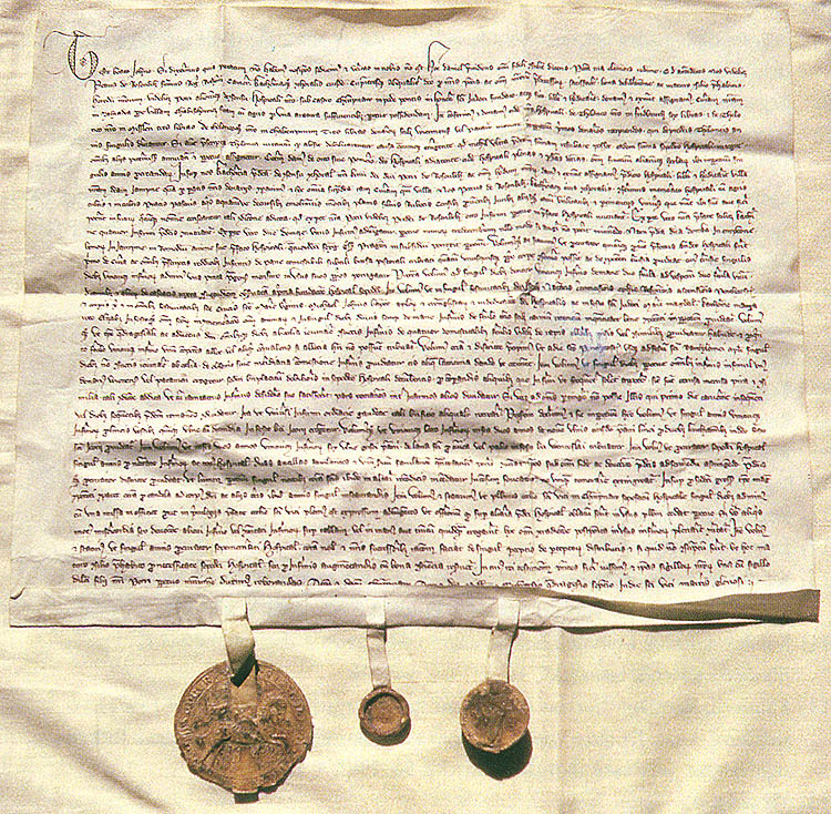 Petr z Rožmberka s manželkou Kateřinou a synem Petrem dávají v r. 1347 špitálu sv. Jošta v Českém Krumlově prostředky na opatření chovanců