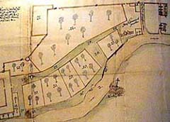 Výřez z mapy levého břehu Vltavy se zahradou kláštera klarisek, poč. 18.století, autor: anonym 