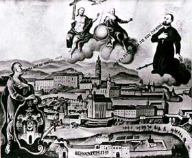 Votivbild der Stadt Český Krumlov unter dem Schutz des hl. Franz von Sales, vor 1750, Prälatenamt Č. Krumlov, Autor: Anonymus 