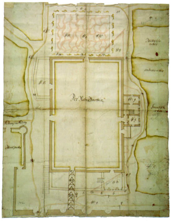 Plán zámecké zahrady z doby okolo 1710, SOA