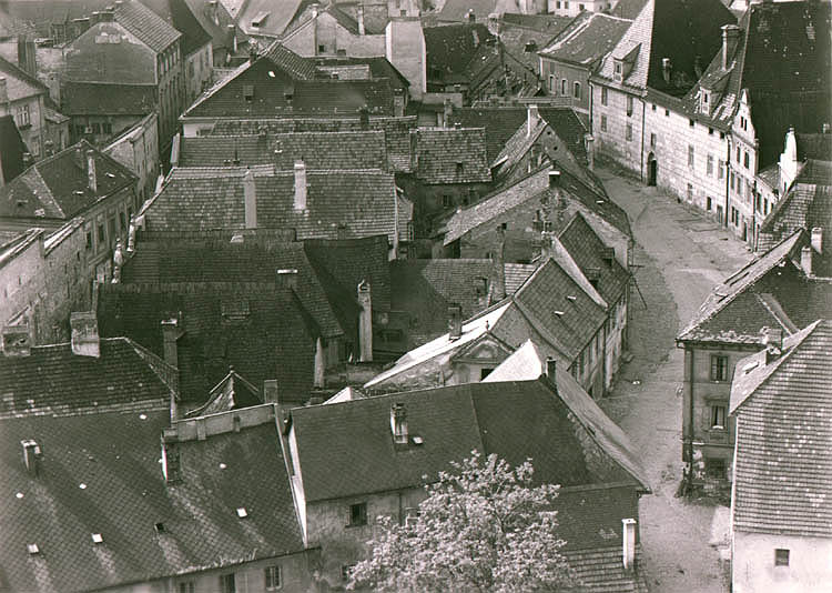 Široká Street in Český Krumlov, historical photo from above