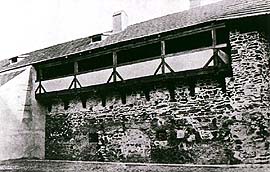 Kájovská Street, remains of original Český Krumlov town walls, historical photo 