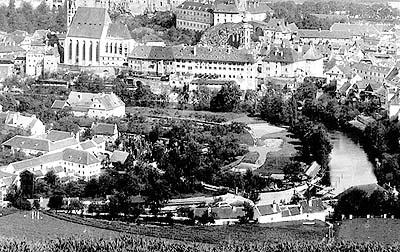 Pohled na město Český Krumlov z Křížové hory z roku 1902, foto: Josef Seidel 