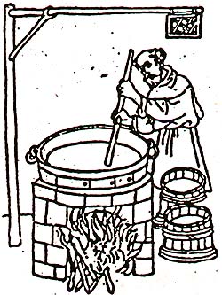 Pivovarník při vaření piva, historizující  kresba 