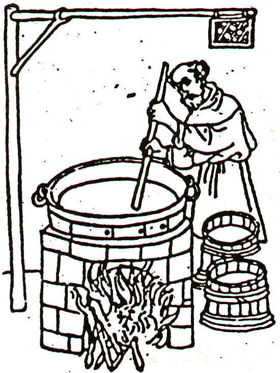 Pivovarník při vaření piva, historizující  kresba