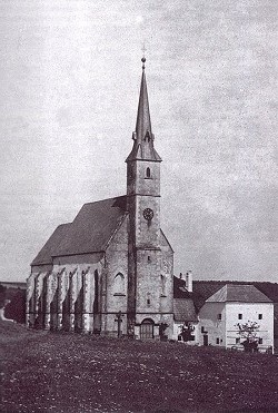 Gotický kostel v Přední Výtoni, zdroj: Böhmerwaldheimat, Fanny Greipl, 1990, ISBN - 3 - 9802353 - 1 - 9 