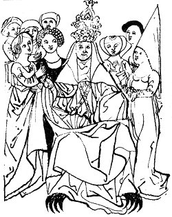 The Pope as the Anticrist acting as the God on Earth surrounded by the women – seducers, source: Toulky českou minulostí II, Petr Hora, 1991, ISBN - 80 - 208 - 0111 - 1 