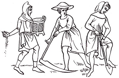 The medieval miniatury showing field work, source: Toulky českou minulostí II, Petr Hora, 1991, ISBN - 80 - 208 - 0111 - 1 
