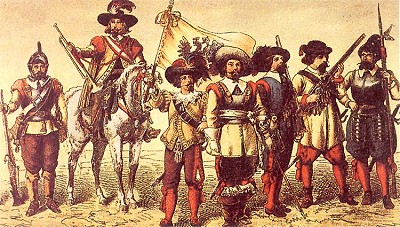 The musketeer and soldiers from the period of the 30-year war, source: Dějiny českých zemí, Josef Harna, Rudolf Fišer, 1995, ISBN - 80 - 7168 - 285 - 3 