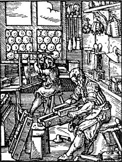 The view of the bookbinder´s workshop, source: Toulky českou minulostí II, Petr Hora, 1991, ISBN - 80 - 208 - 0111 - 1 