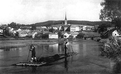 Těžba říčního písku z Vltavy, zdroj: Böhmerwaldheimat, Fanny Greipl, 1990, ISBN - 3 - 9802353 - 1 - 9 