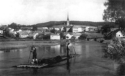 Flußsandgewinnung aus der Moldau, Quell: Böhmerwaldheimat, Fanny Greipl, 1990, ISBN - 3 - 9802353 - 1 - 9 