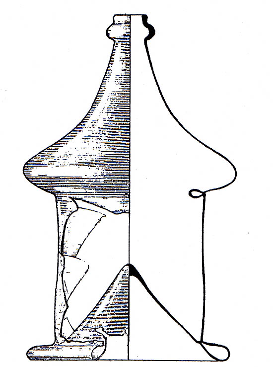 The glass vessel fragment originated from the bottle with an inside ringlet similar to the bottle found in Brno. The fragment was excavated during the archaeological research in house No. 23, Pivovarská Street. According to Z. Himmelová.