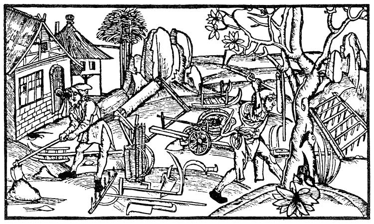 Zemědělské práce ve 14. století, zdroj: Toulky českou minulostí II, Petr Hora, 1991, ISBN - 80 - 208 - 0111 - 1