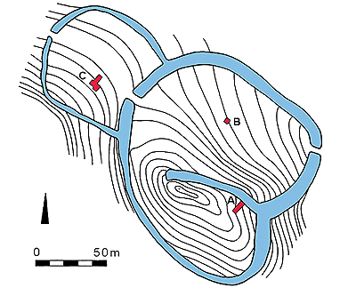 The ground-plan of the site of a fortified settlement near Kuklov according to M. Lutovský. 