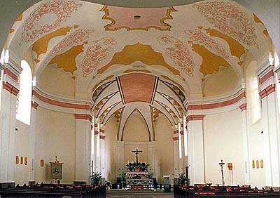 Church of Pilgrimage in Svatý Kámen, view into interior of church 